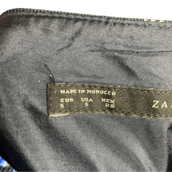 Zara Basics Flare Floral Print Navy Back Crossover Pleated Dress Size Small - Picture 10 of 11